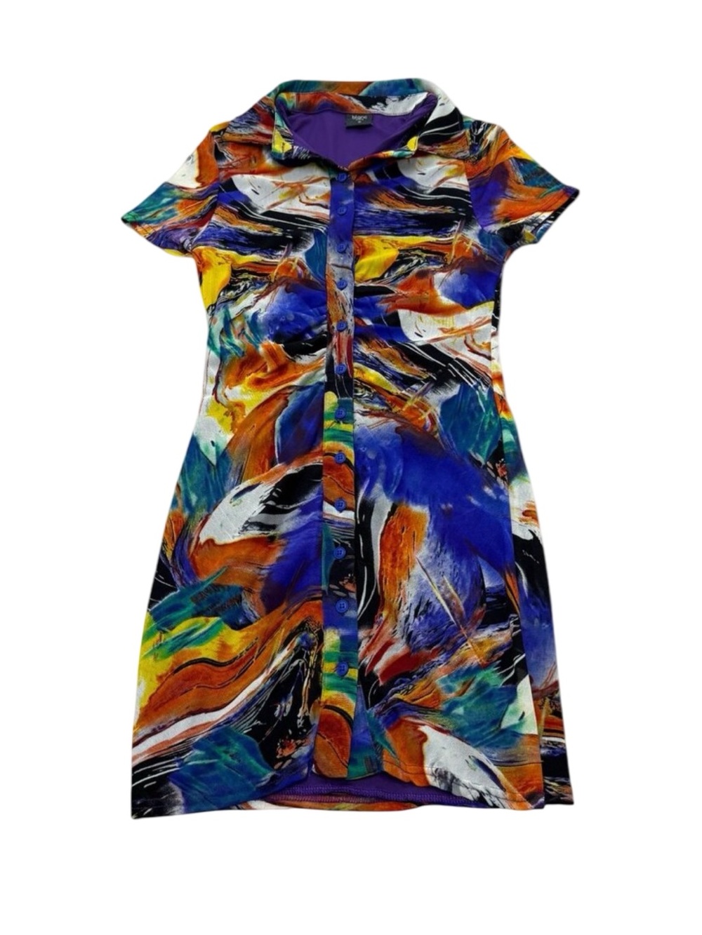 Women’s Blanc Abstract Print Button-Front Dress Purple Green 2010s